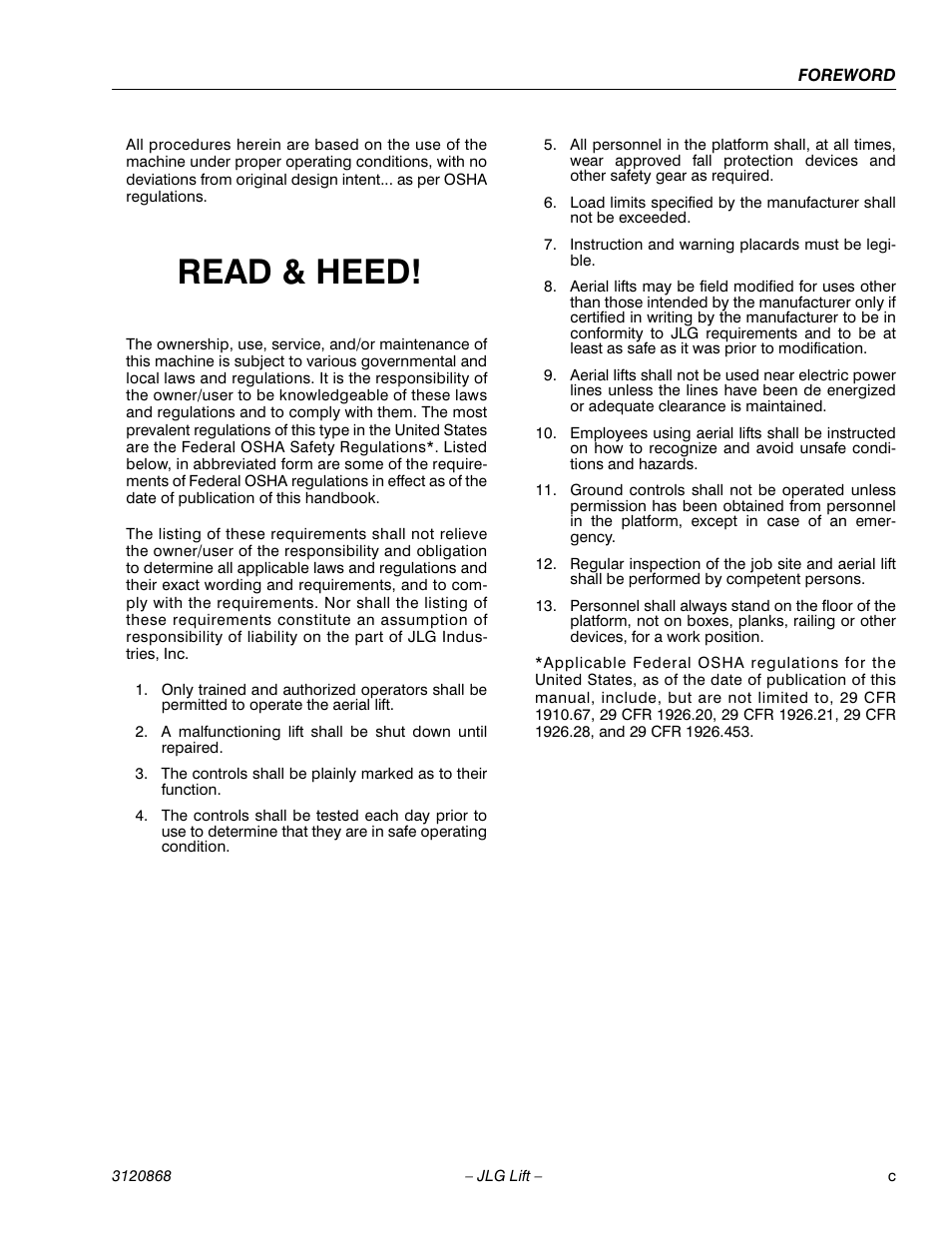 Read & heed | JLG 450AJ Operator Manual User Manual | Page 5 / 68