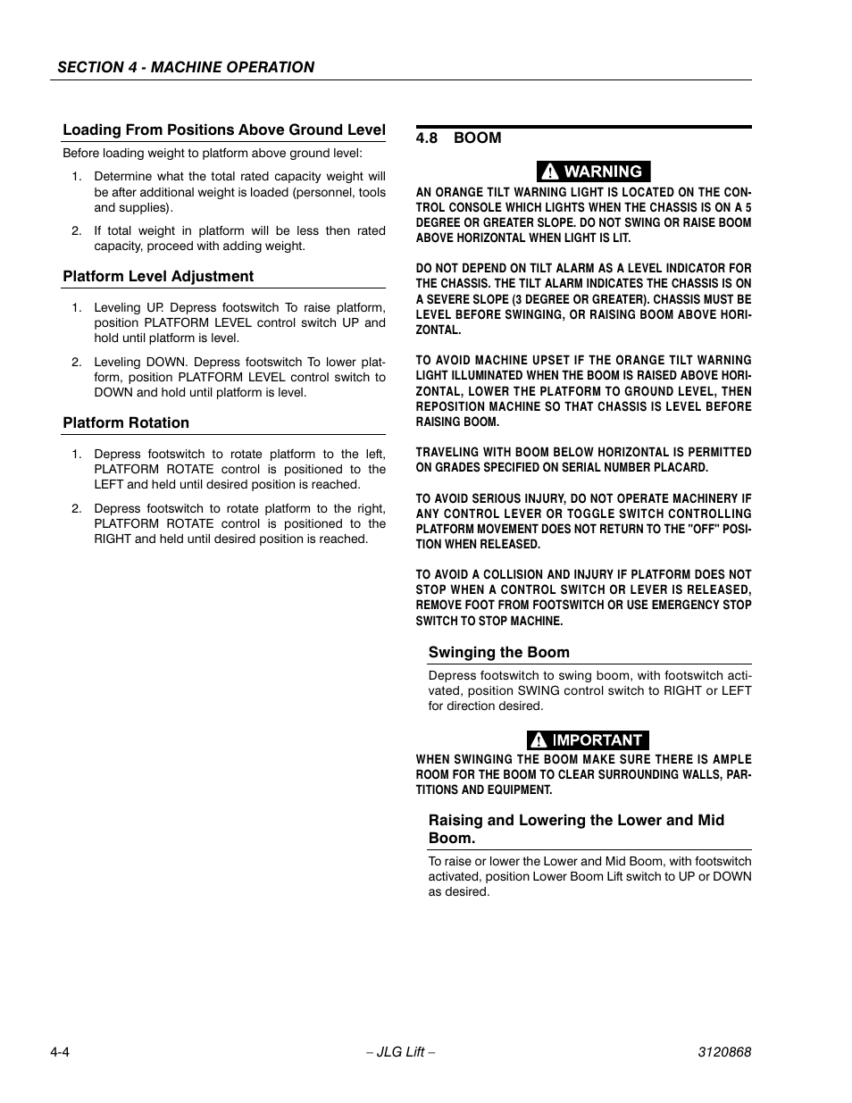 8 boom, Boom -4 | JLG 450AJ Operator Manual User Manual | Page 50 / 68