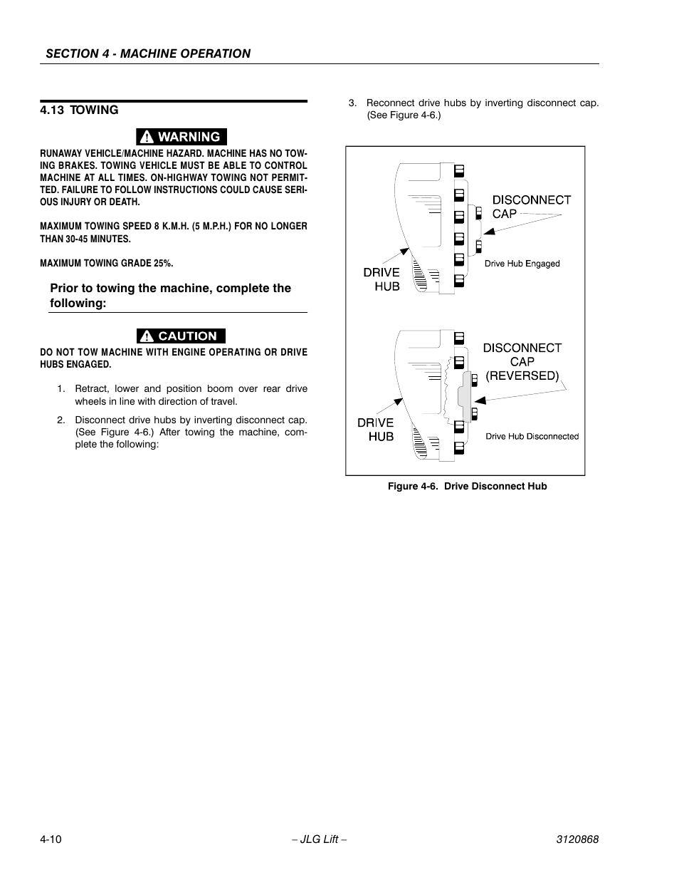 13 towing, Towing -10, Drive disconnect hub -10 | JLG 450AJ Operator Manual User Manual | Page 56 / 68