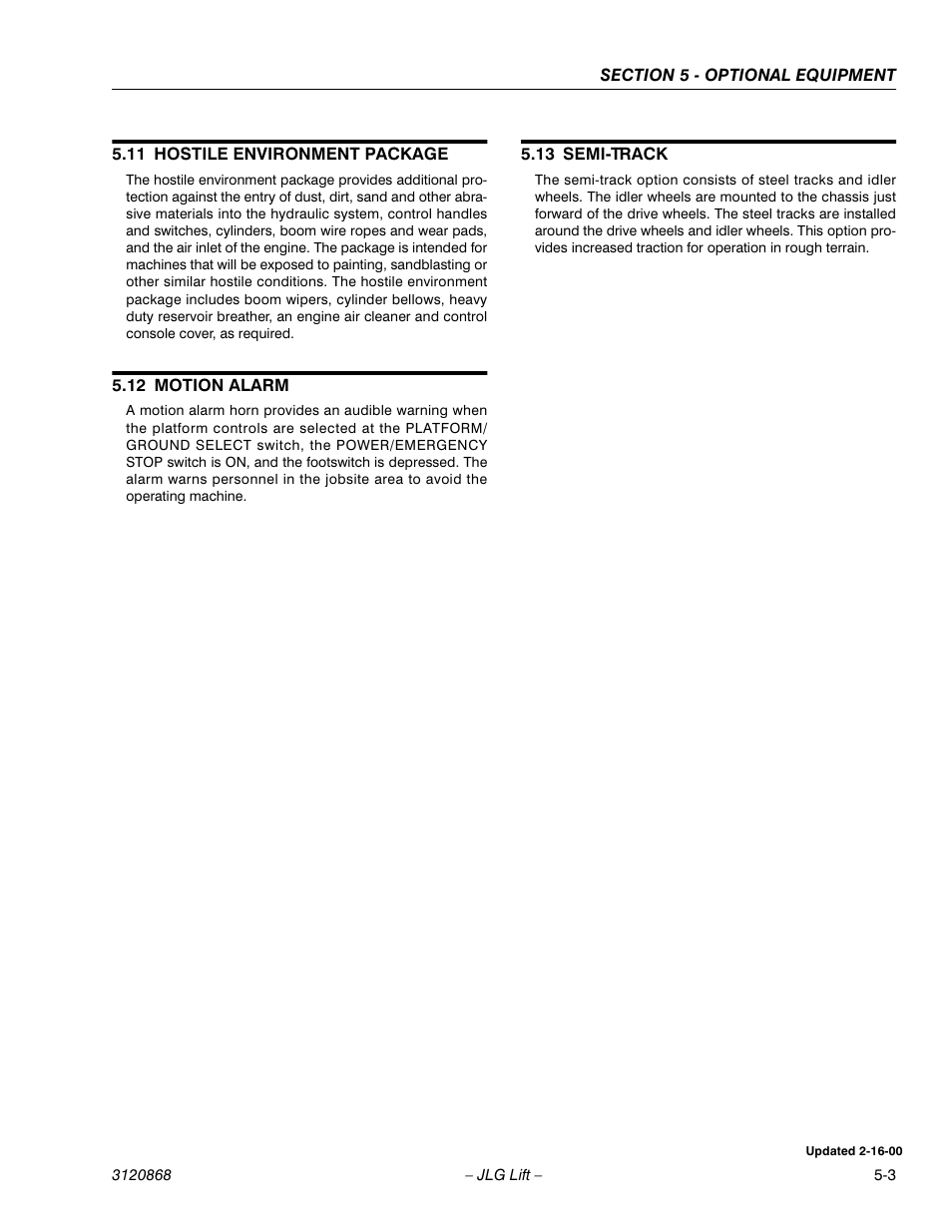 11 hostile environment package, 12 motion alarm, 13 semi-track | Hostile environment package -3, Motion alarm -3, Semi-track -3 | JLG 450AJ Operator Manual User Manual | Page 59 / 68