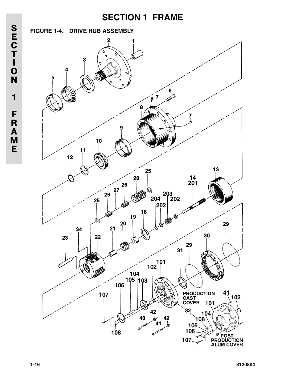 Figure 1-4. drive hub assembly, Drive hub assembly -16 | JLG 34HA Parts Manual User Manual | Page 24 / 288