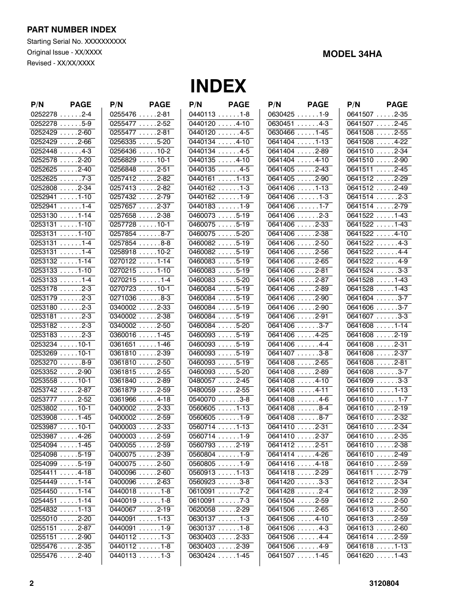 Index | JLG 34HA Parts Manual User Manual | Page 272 / 288