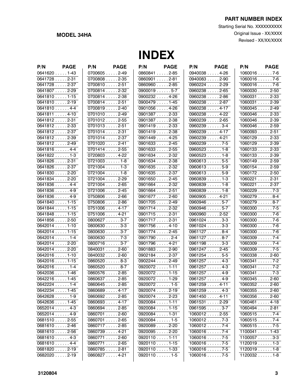 Index | JLG 34HA Parts Manual User Manual | Page 273 / 288