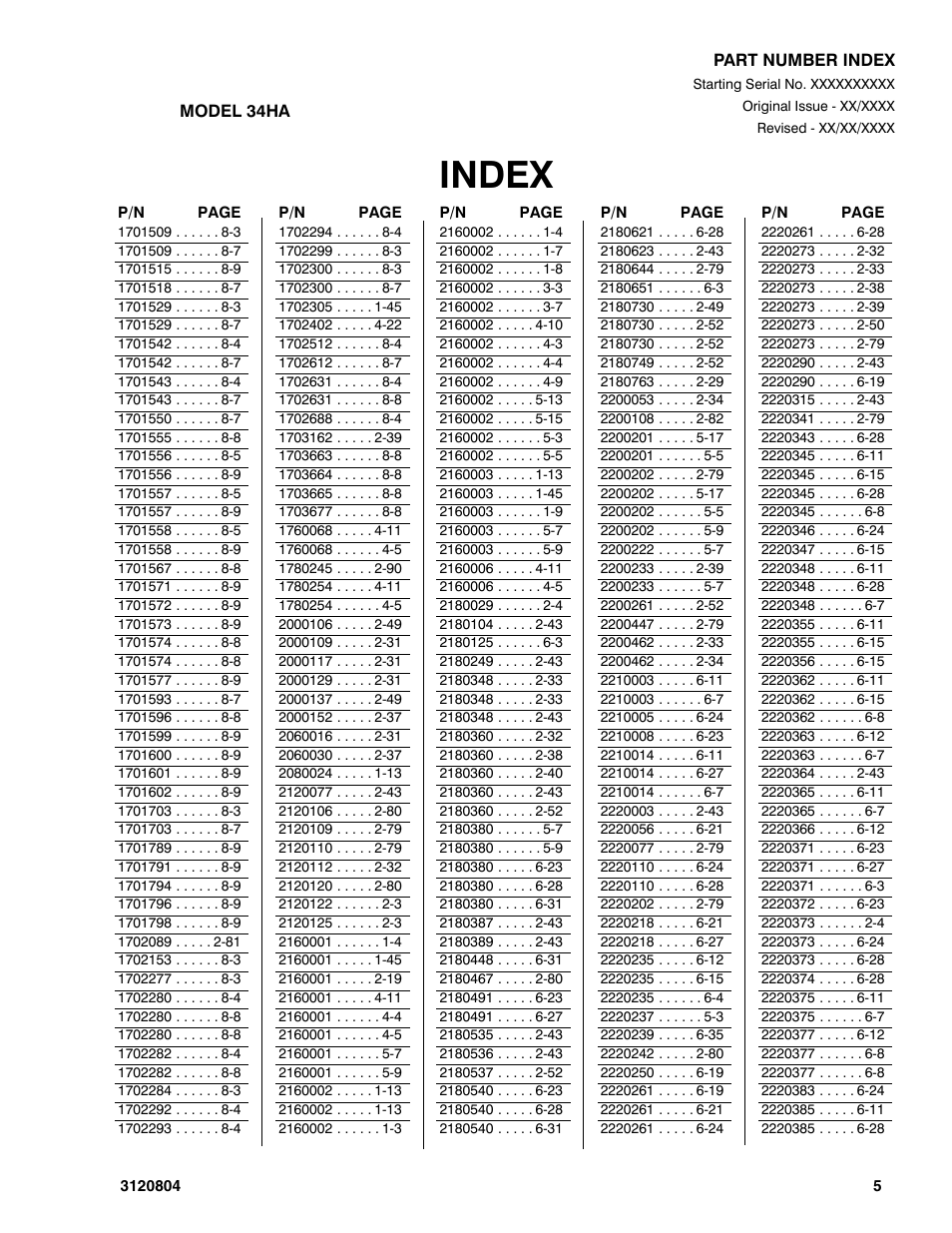 Index | JLG 34HA Parts Manual User Manual | Page 275 / 288