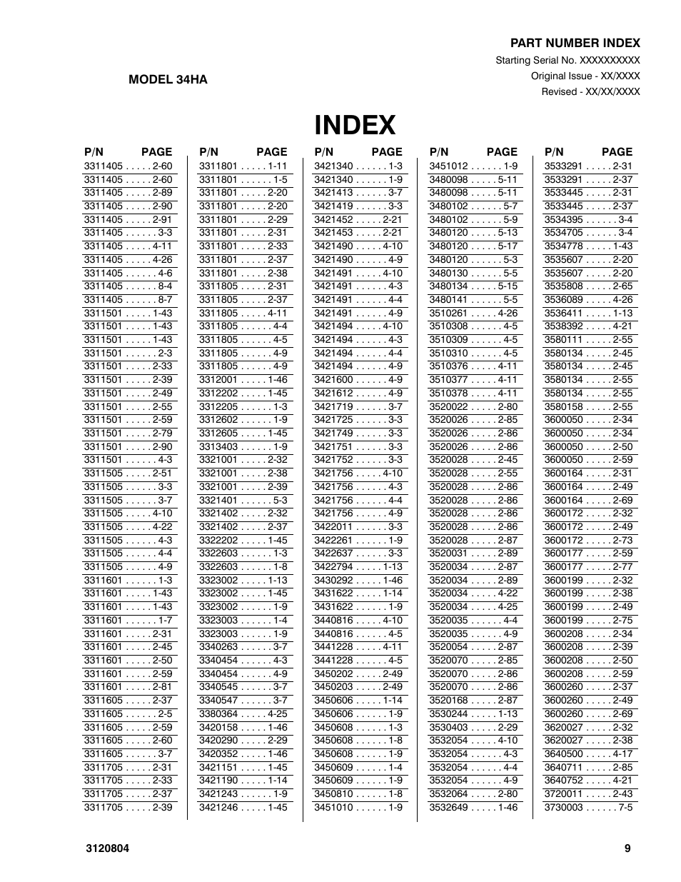 Index | JLG 34HA Parts Manual User Manual | Page 279 / 288