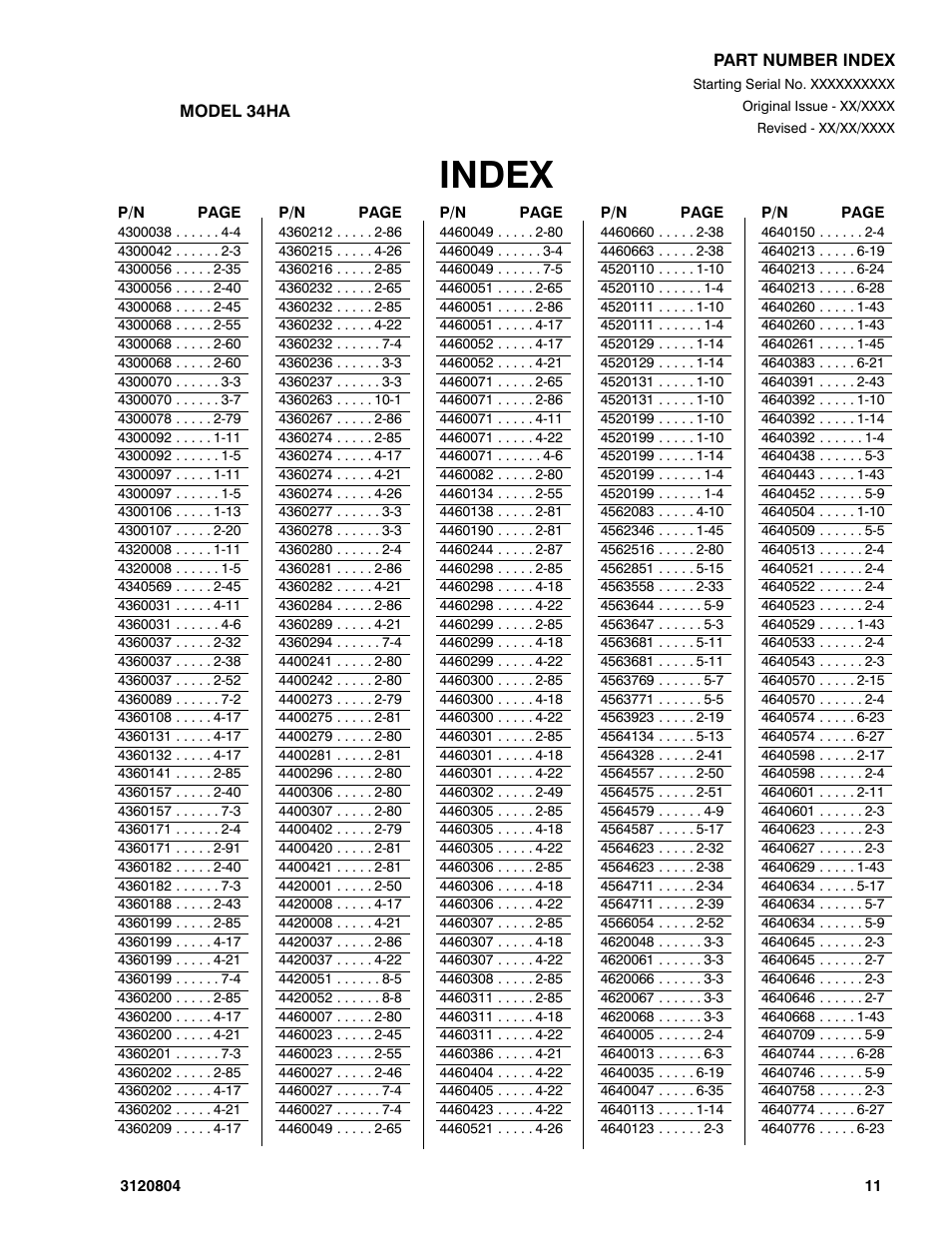 Index | JLG 34HA Parts Manual User Manual | Page 281 / 288