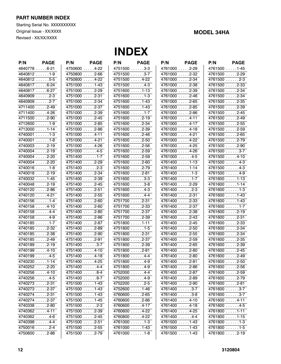 Index | JLG 34HA Parts Manual User Manual | Page 282 / 288