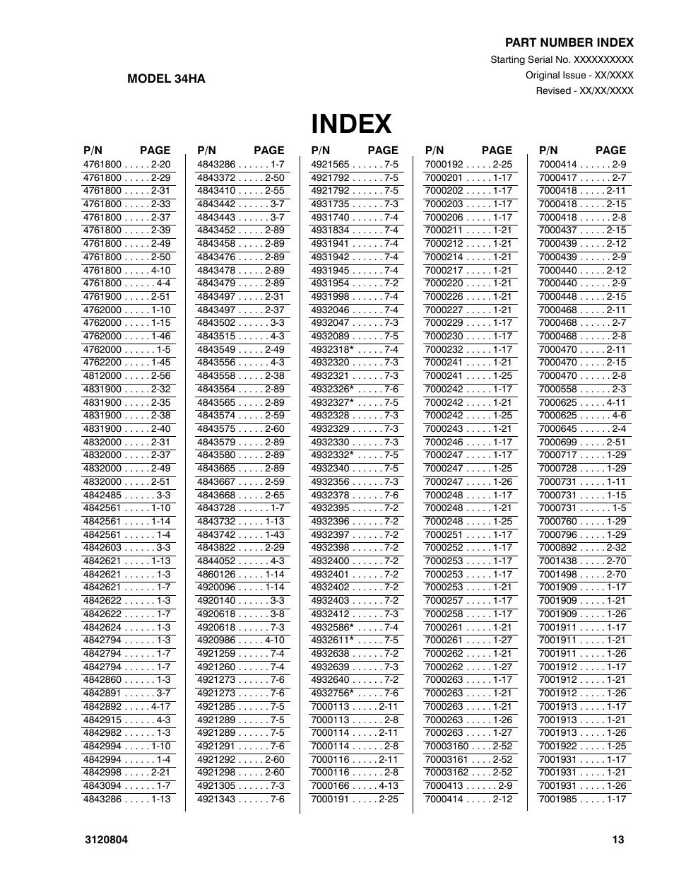 Index | JLG 34HA Parts Manual User Manual | Page 283 / 288