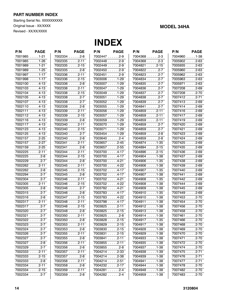 Index | JLG 34HA Parts Manual User Manual | Page 284 / 288