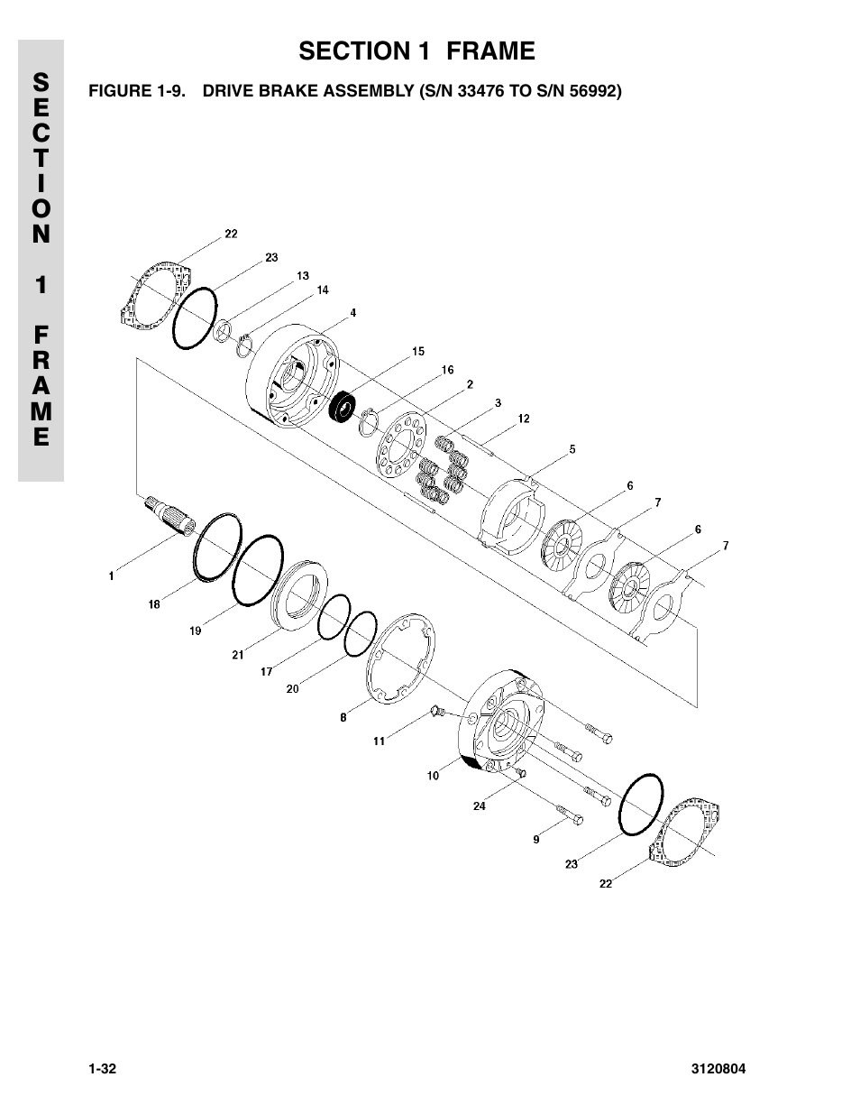 Drive brake assembly (s/n 33476 to present) -32 | JLG 34HA Parts Manual User Manual | Page 40 / 288