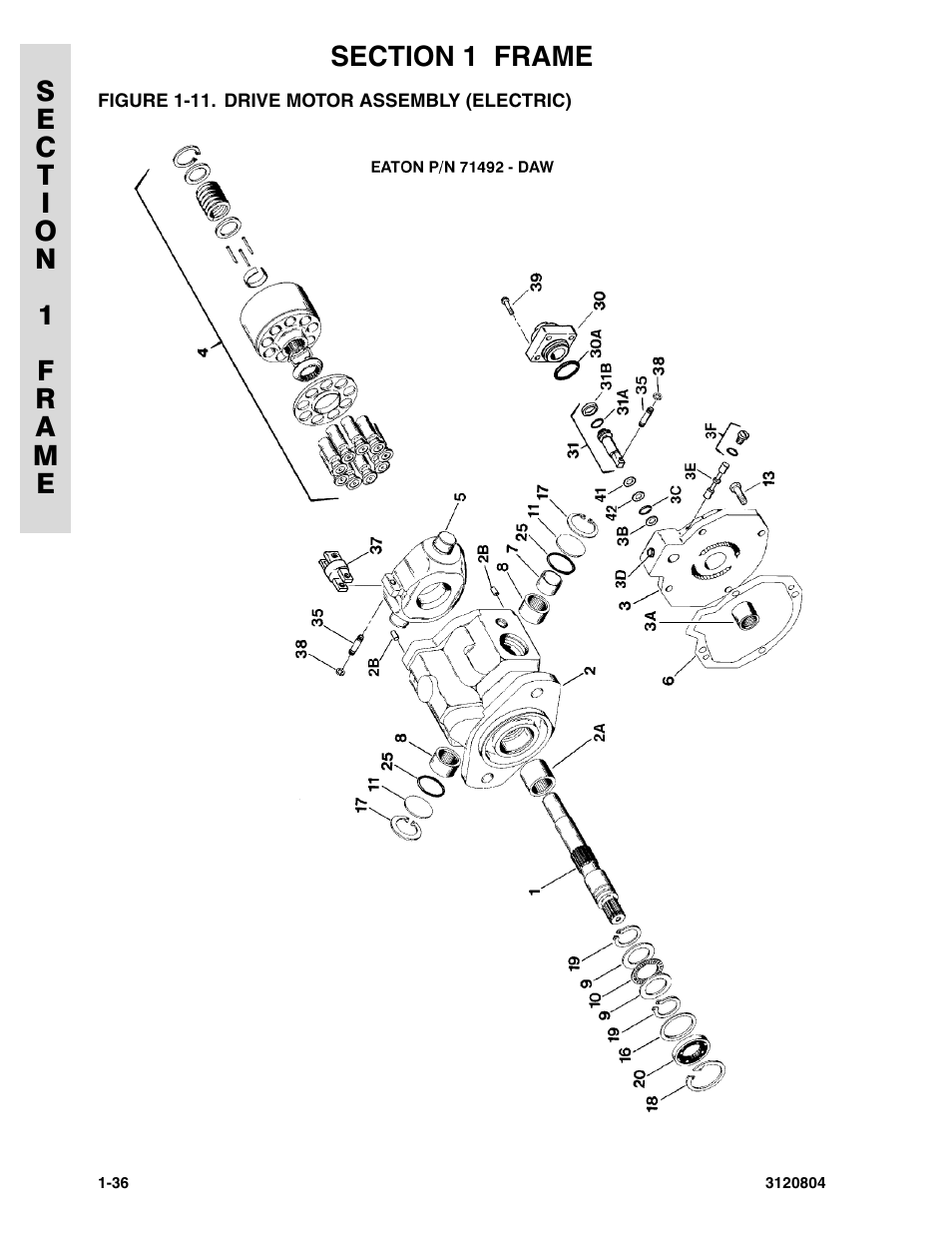 Figure 1-11. drive motor assembly (electric), Drive motor assembly (electric) -36 | JLG 34HA Parts Manual User Manual | Page 44 / 288