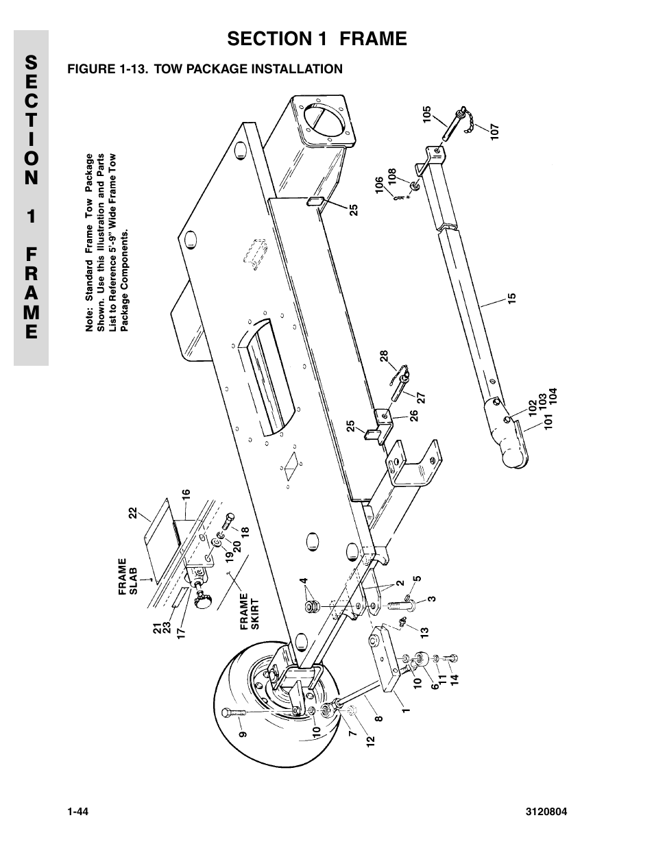 Figure 1-13. tow package installation, Tow package installation -44 | JLG 34HA Parts Manual User Manual | Page 52 / 288