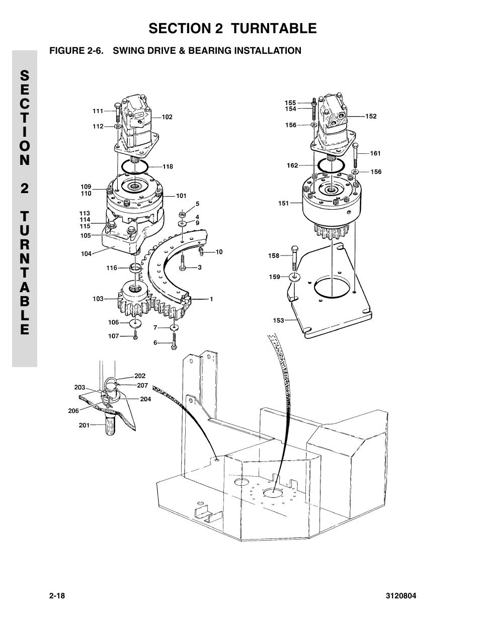 Figure 2-6. swing drive & bearing installation, Swing drive & bearing installation -18 | JLG 34HA Parts Manual User Manual | Page 72 / 288