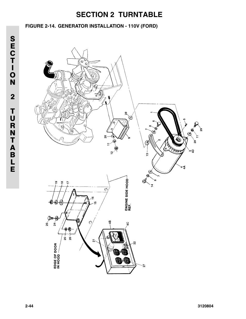 Figure 2-14. generator installation - 110v (ford), Generator installation - 110v (ford) -44 | JLG 34HA Parts Manual User Manual | Page 98 / 288