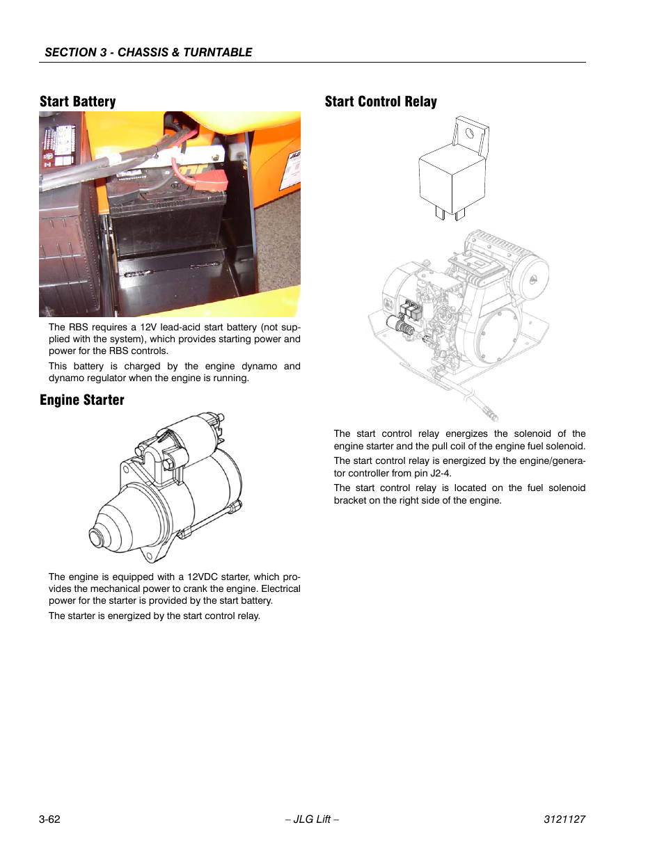 Start battery, Engine starter, Start control relay | JLG M450 ANSI Service Manual User Manual | Page 102 / 258