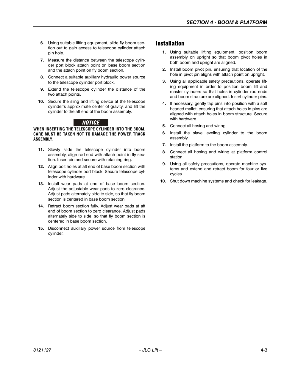 Installation, Installation -3 | JLG M450 ANSI Service Manual User Manual | Page 115 / 258