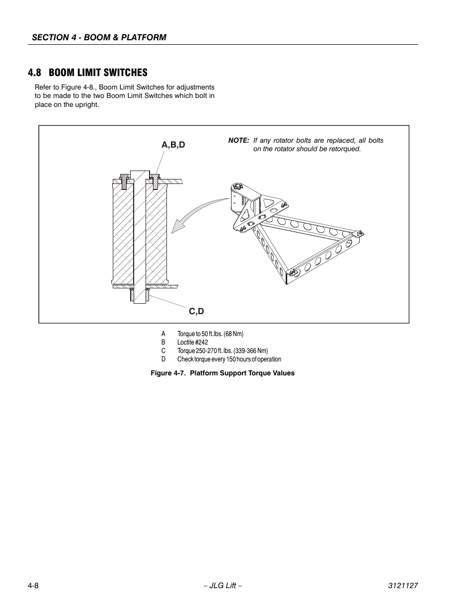 8 boom limit switches, Boom limit switches -8, Platform support torque values -8 | JLG M450 ANSI Service Manual User Manual | Page 120 / 258