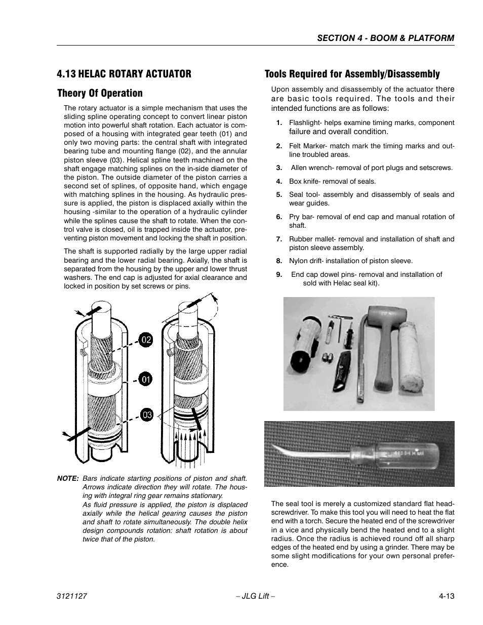 13 helac rotary actuator, Theory of operation, Tools required for assembly/disassembly | Helac rotary actuator -13, 13 helac rotary actuator theory of operation | JLG M450 ANSI Service Manual User Manual | Page 125 / 258