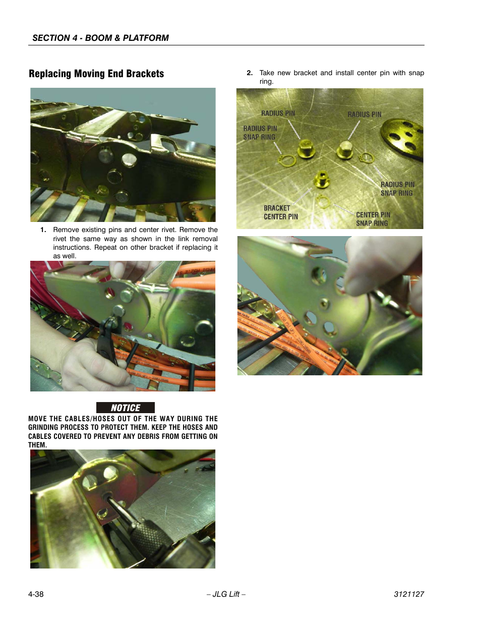 Replacing moving end brackets, Replacing moving end brackets -38 | JLG M450 ANSI Service Manual User Manual | Page 150 / 258