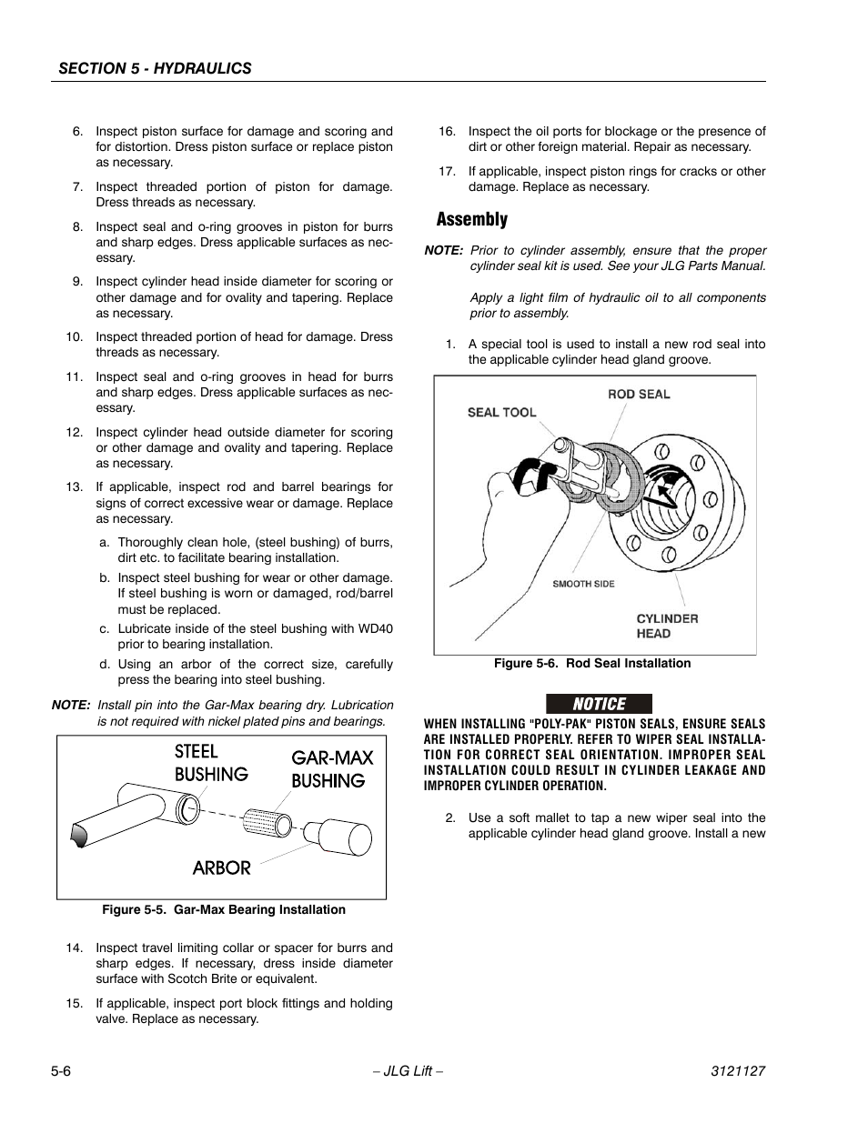 Assembly, Assembly -6, Gar-max bearing installation -6 | Rod seal installation -6 | JLG M450 ANSI Service Manual User Manual | Page 158 / 258