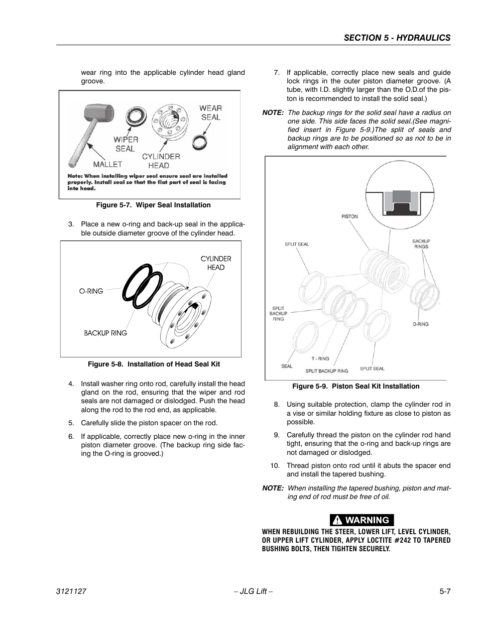 Wiper seal installation -7, Installation of head seal kit -7, Piston seal kit installation -7 | JLG M450 ANSI Service Manual User Manual | Page 159 / 258