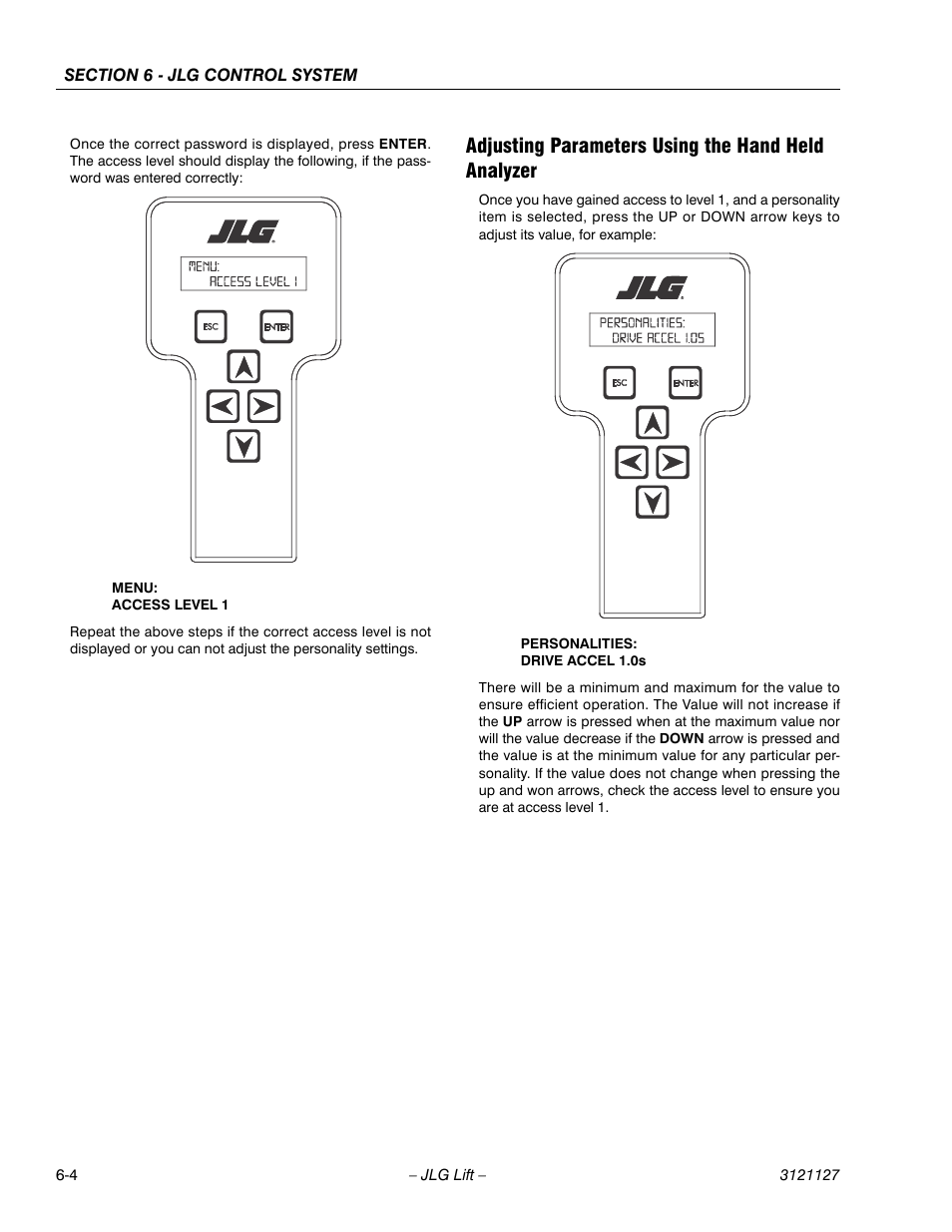 Adjusting parameters using the hand held analyzer | JLG M450 ANSI Service Manual User Manual | Page 182 / 258