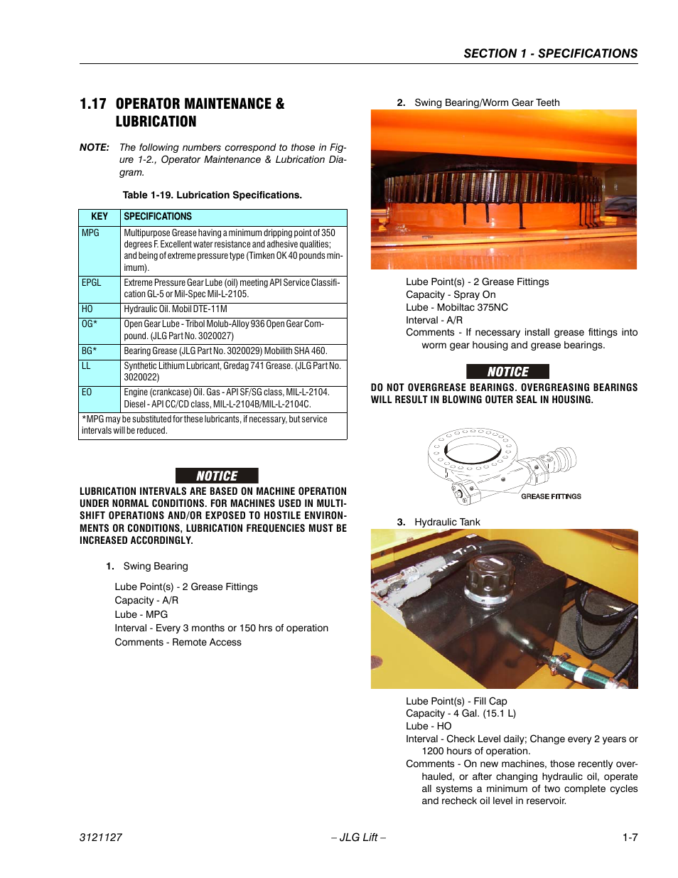 17 operator maintenance & lubrication, Operator maintenance & lubrication -7, Lubrication specifications -7 | JLG M450 ANSI Service Manual User Manual | Page 21 / 258