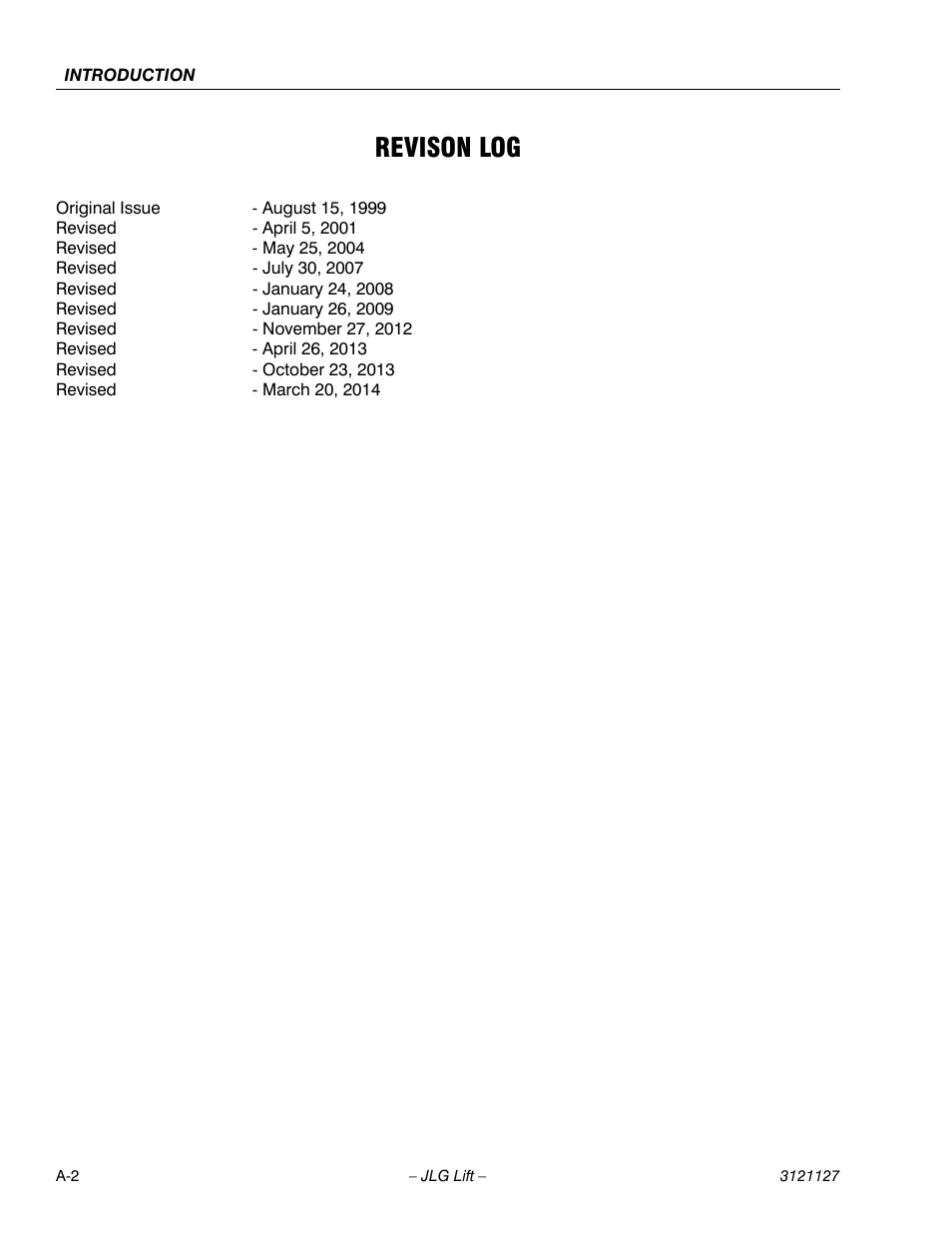 Revison log | JLG M450 ANSI Service Manual User Manual | Page 4 / 258