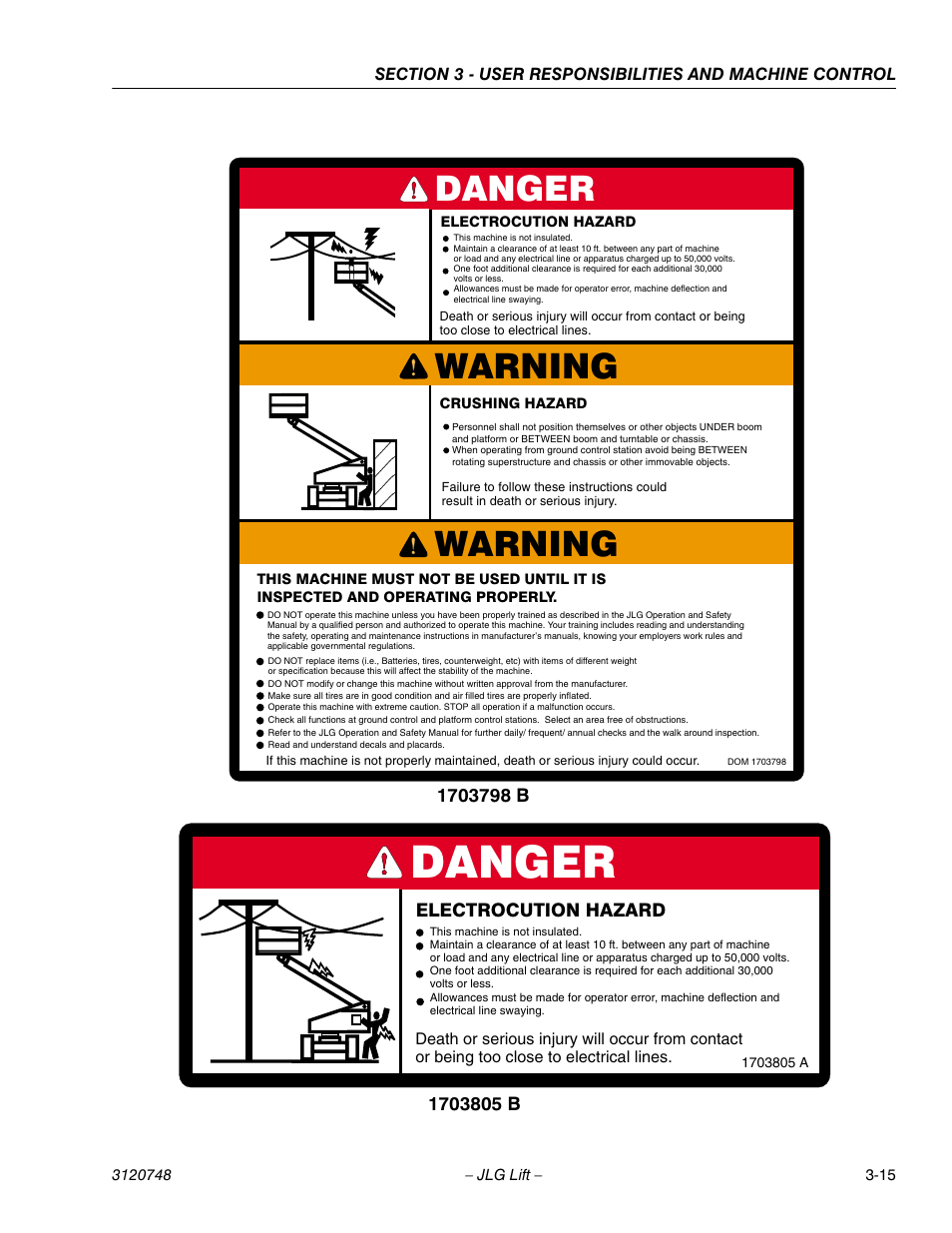 Warning, Danger | JLG 450AJ ANSI Operator Manual User Manual | Page 45 / 70