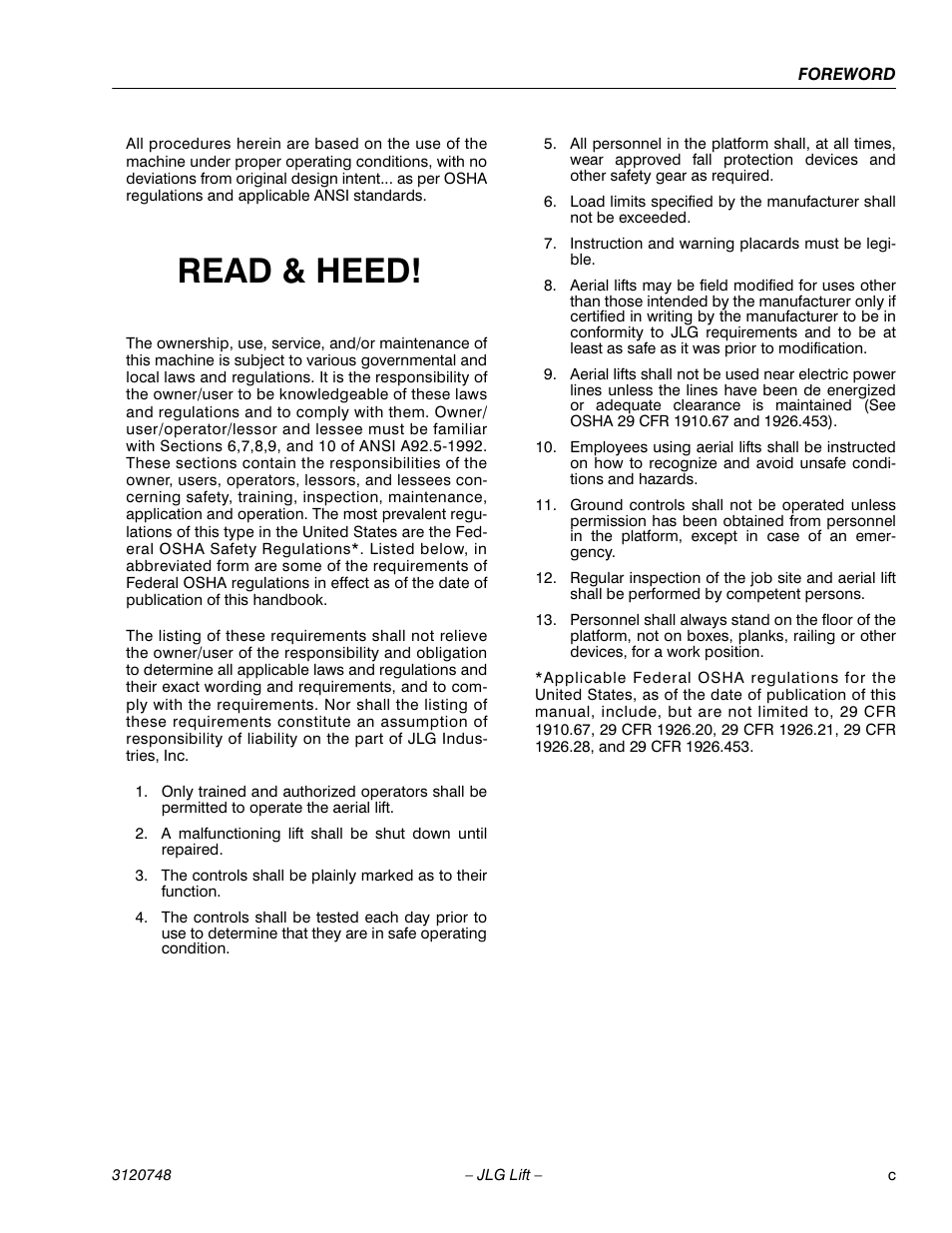 Read & heed | JLG 450AJ ANSI Operator Manual User Manual | Page 5 / 70