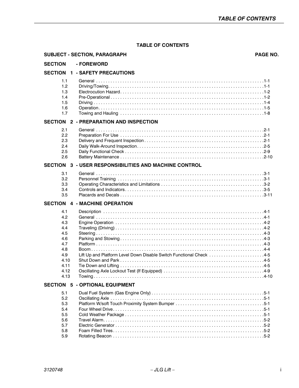 JLG 450AJ ANSI Operator Manual User Manual | Page 7 / 70