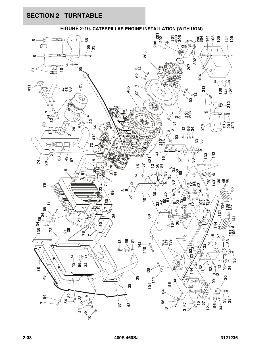 Caterpillar engine installation (with ugm) -38, Figure 2-10 | JLG 460SJ Parts Manual User Manual | Page 100 / 430