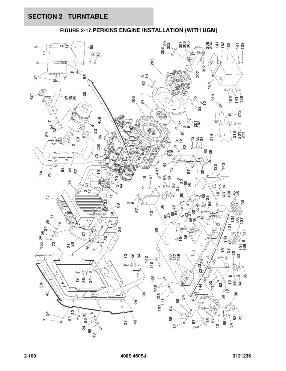Perkins engine installation (with ugm) -100, Perkins engine installation (with ugm), Figure 2-17 | JLG 460SJ Parts Manual User Manual | Page 162 / 430