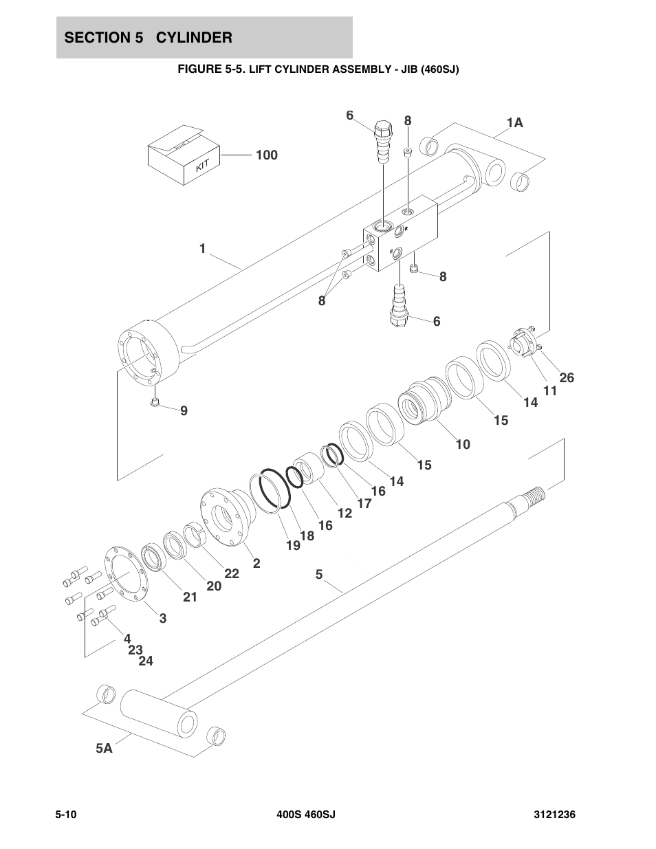 Figure 5-5. lift cylinder assembly - jib (460sj) | JLG 460SJ Parts Manual User Manual | Page 266 / 430