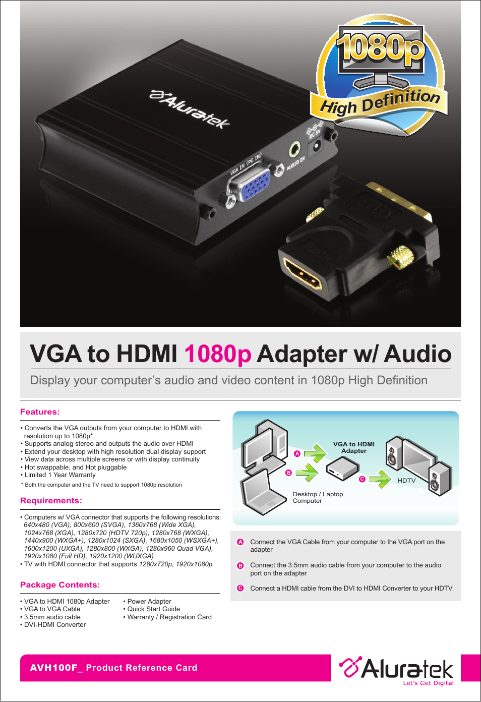Aluratek AVH100F User Manual | 1 page