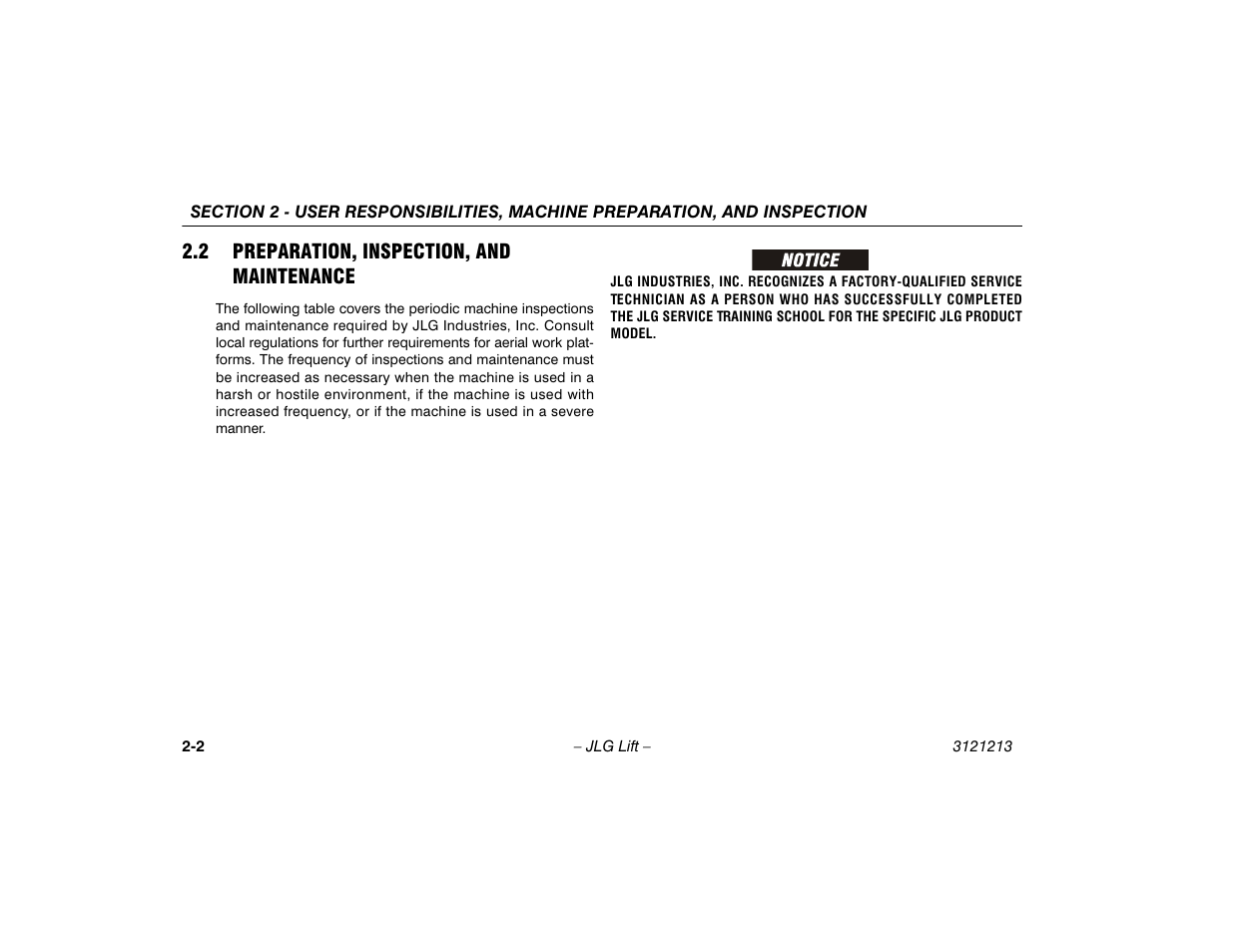 2 preparation, inspection, and maintenance, Preparation, inspection, and, Maintenance -2 | JLG 150HAX Operator Manual User Manual | Page 22 / 110