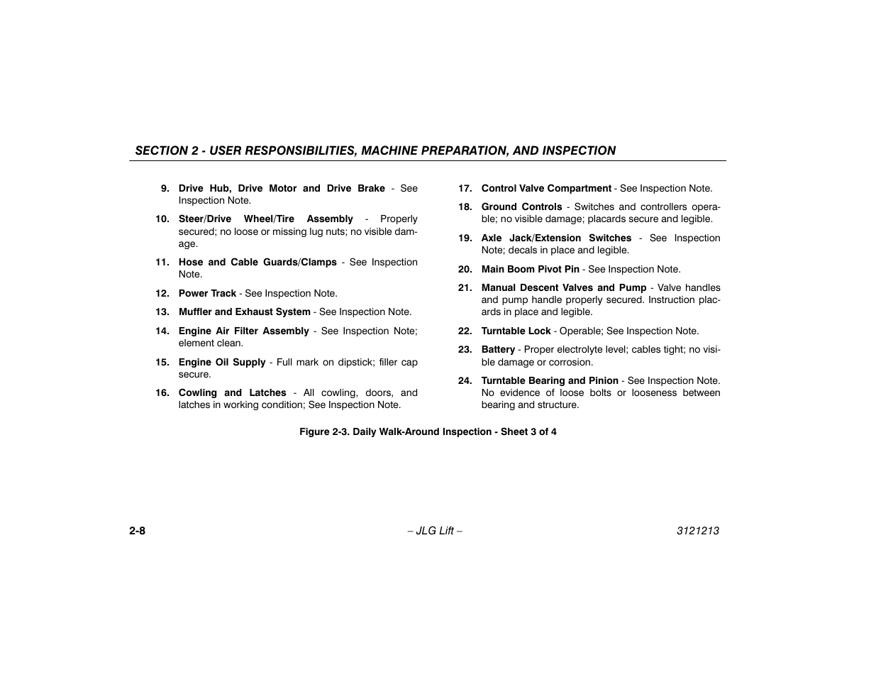 Daily walk-around inspection - sheet 3 of 4 -8 | JLG 150HAX Operator Manual User Manual | Page 28 / 110