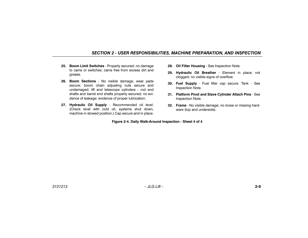 Daily walk-around inspection - sheet 4 of 4 -9 | JLG 150HAX Operator Manual User Manual | Page 29 / 110