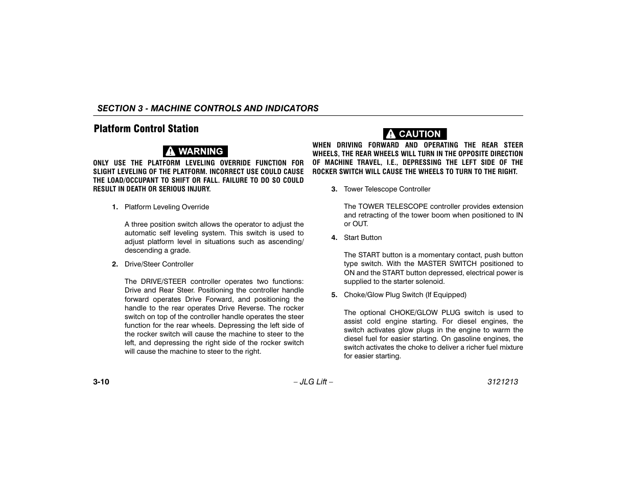 Platform control station, Platform control station -10 | JLG 150HAX Operator Manual User Manual | Page 46 / 110