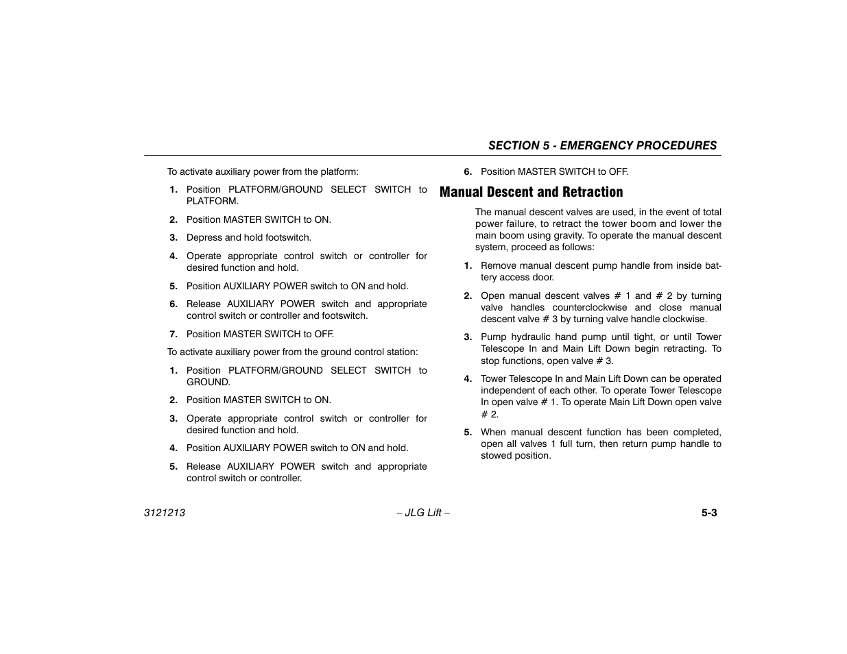 Manual descent and retraction, Manual descent and retraction -3 | JLG 150HAX Operator Manual User Manual | Page 77 / 110