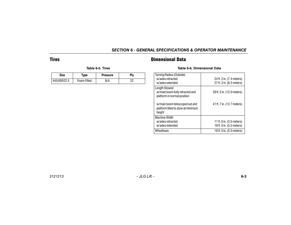Tires, Dimensional data, Tires -3 dimensional data -3 | Tires -3, Dimensional data -3, Tires dimensional data | JLG 150HAX Operator Manual User Manual | Page 81 / 110