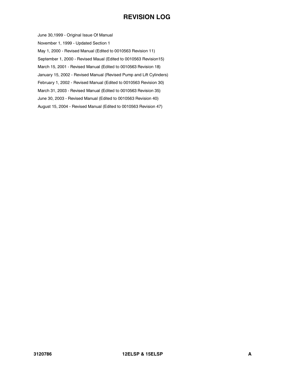 Revision log | JLG 15ELSP User Manual | Page 3 / 78