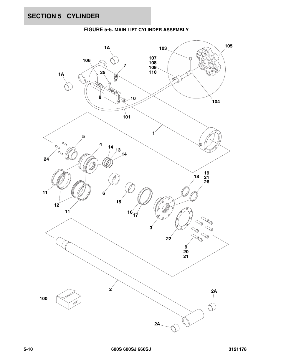 Figure 5-5. main lift cylinder assembly | JLG 660SJ ANSI Parts Manual User Manual | Page 254 / 346