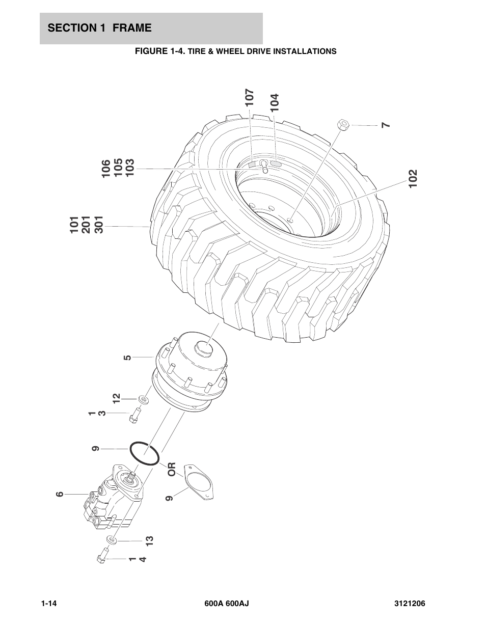 Figure 1-4. tire & wheel drive installations | JLG 600A_AJ Parts Manual User Manual | Page 22 / 428