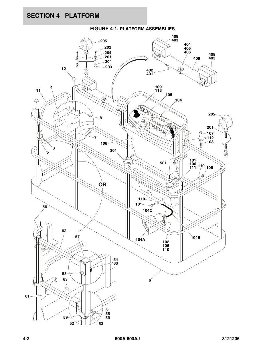 Figure 4-1. platform assemblies, Figure 4-1 | JLG 600A_AJ Parts Manual User Manual | Page 232 / 428