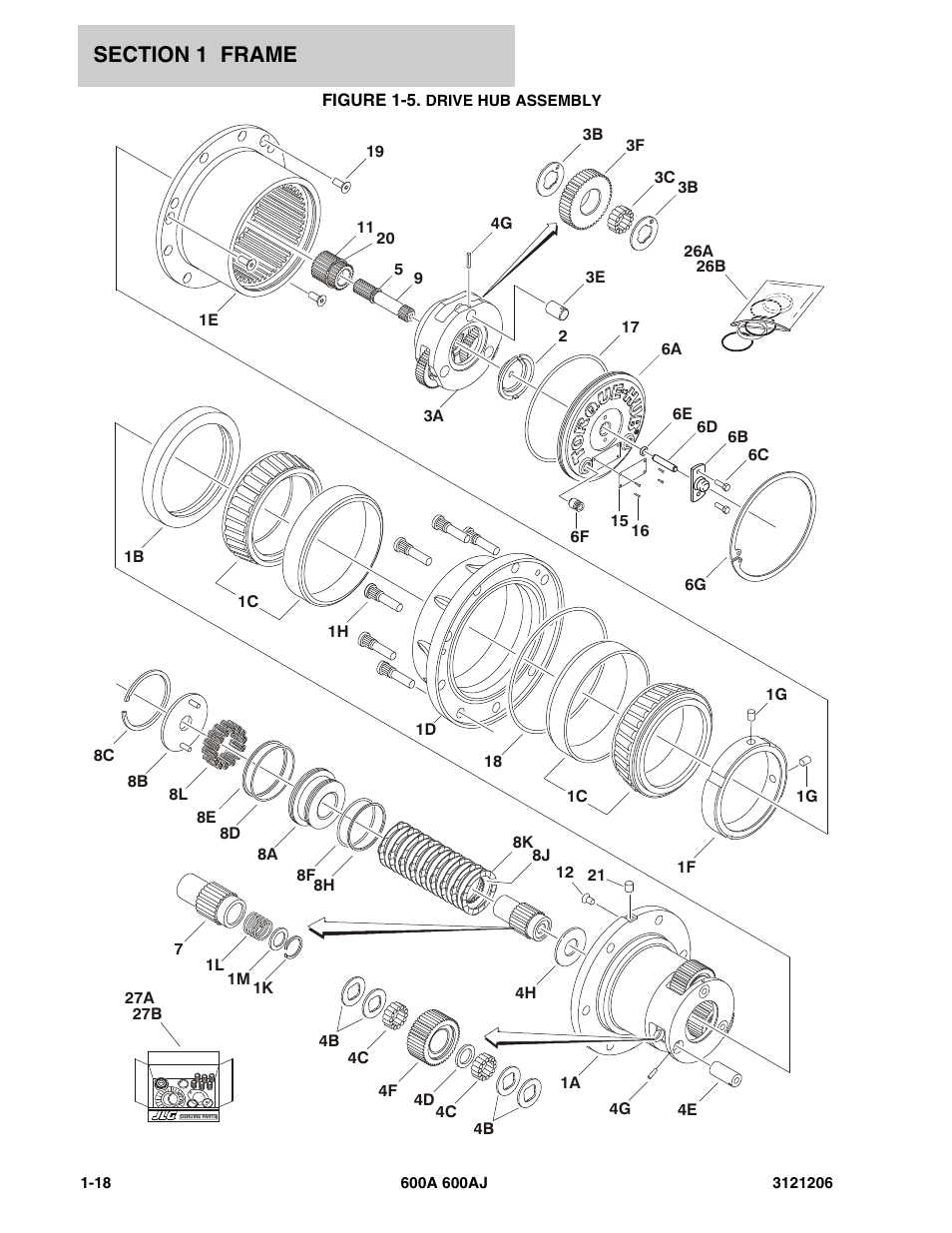 Figure 1-5. drive hub assembly | JLG 600A_AJ Parts Manual User Manual | Page 26 / 428