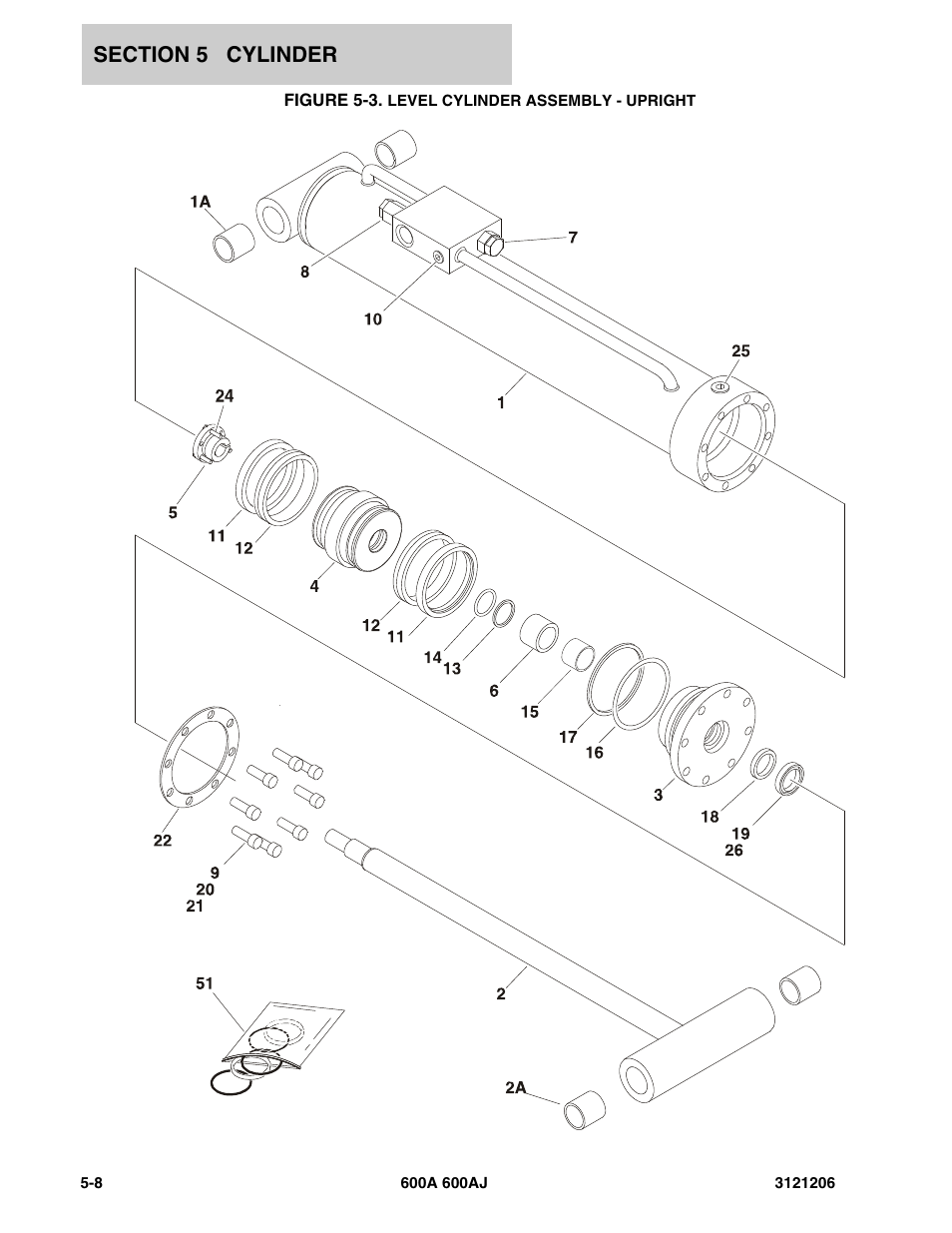 Figure 5-3. level cylinder assembly - upright | JLG 600A_AJ Parts Manual User Manual | Page 266 / 428