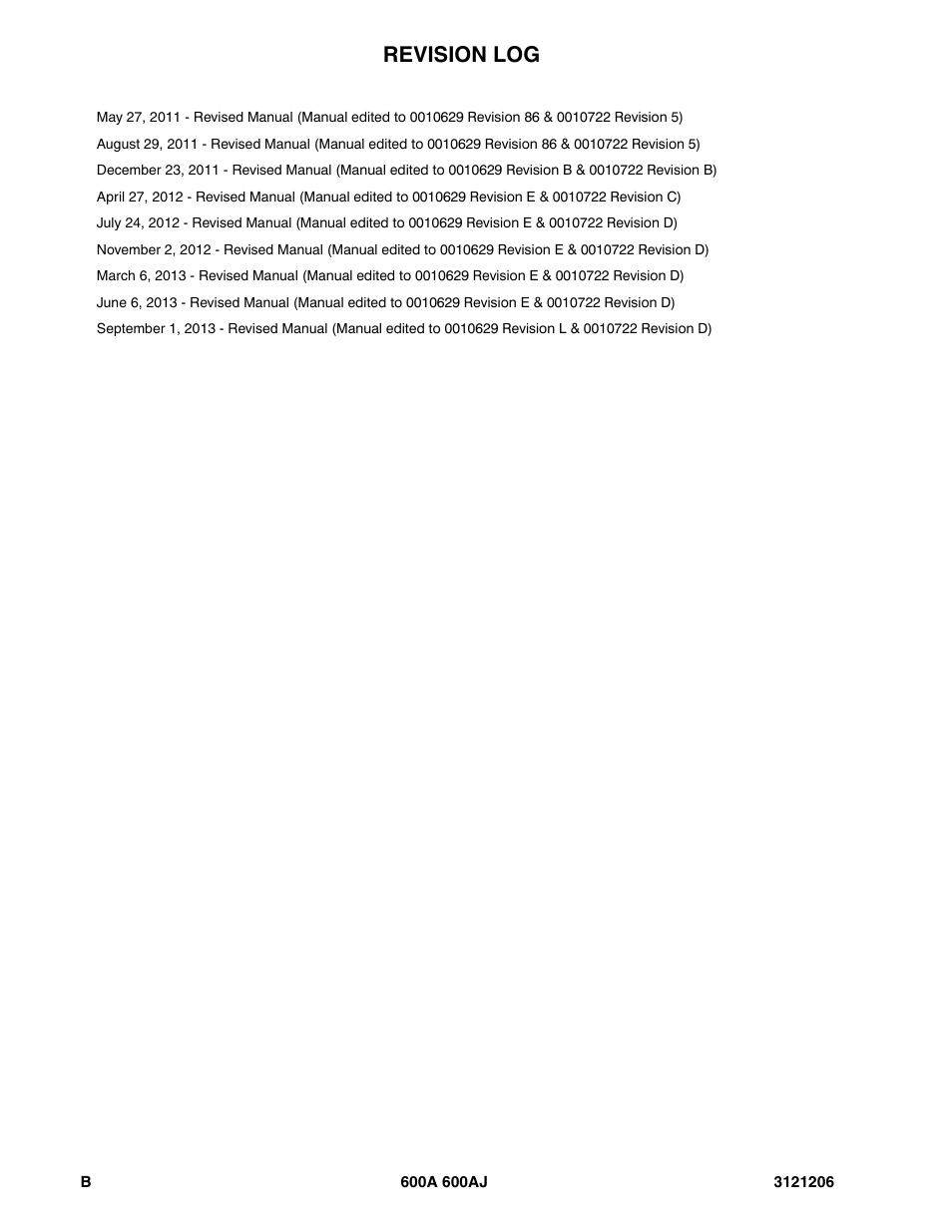 Revision log | JLG 600A_AJ Parts Manual User Manual | Page 4 / 428