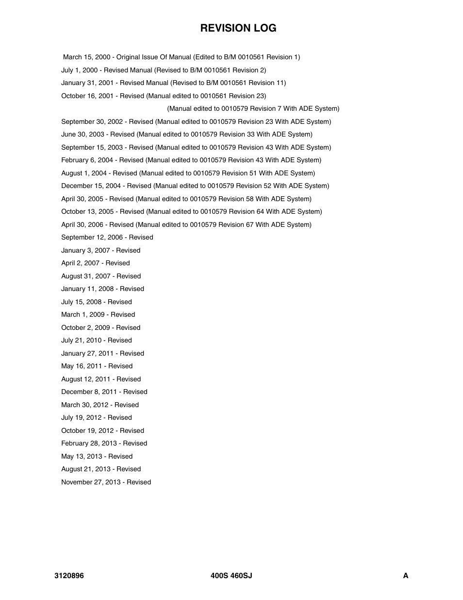 Revision log | JLG 460SJ Parts Manual User Manual | Page 3 / 292