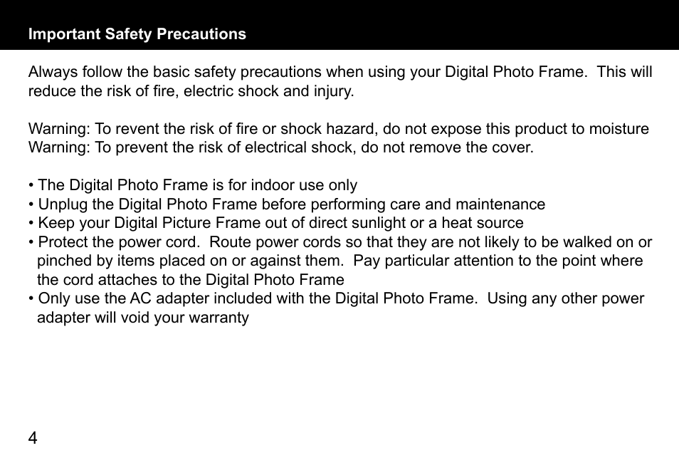 Aluratek ADMPF119 User Manual | Page 4 / 28